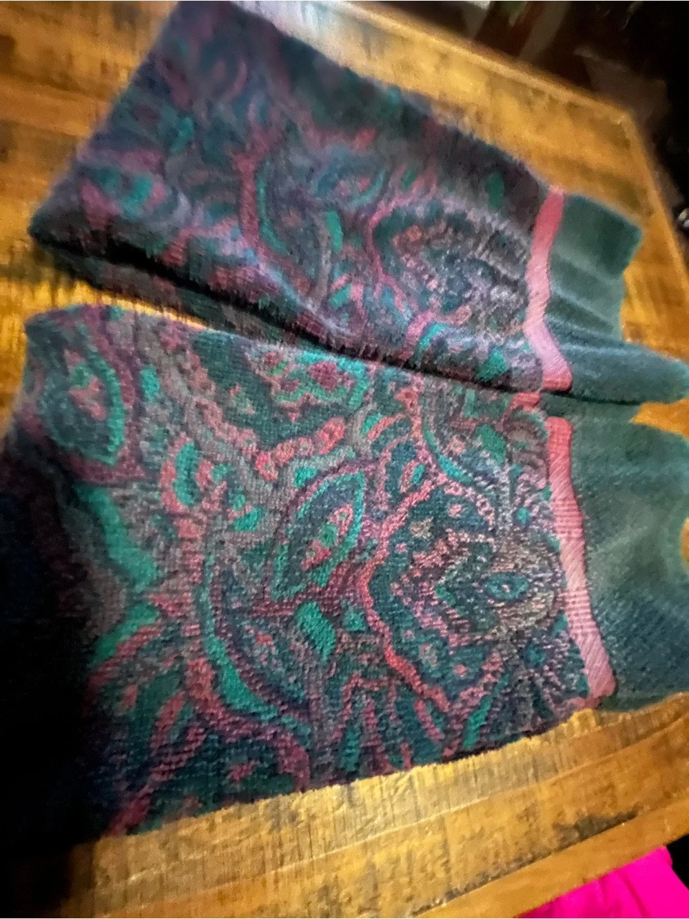 Vintage Fieldcrest Paisley hand towel   in Teal & Plum